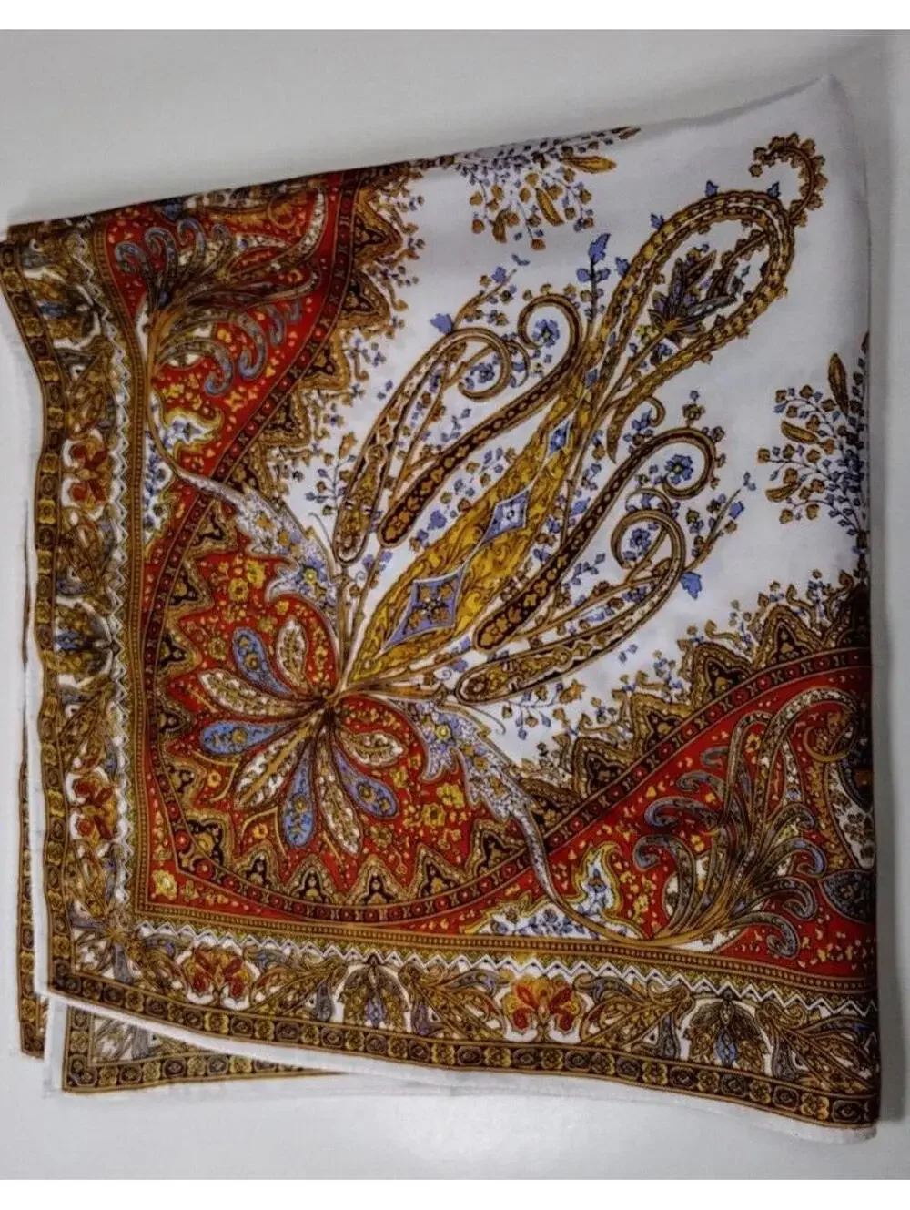 Vintage 1970s Satin Scarf Paisley Brown Boho R. J. SINGER Tapestry Print JAPAN